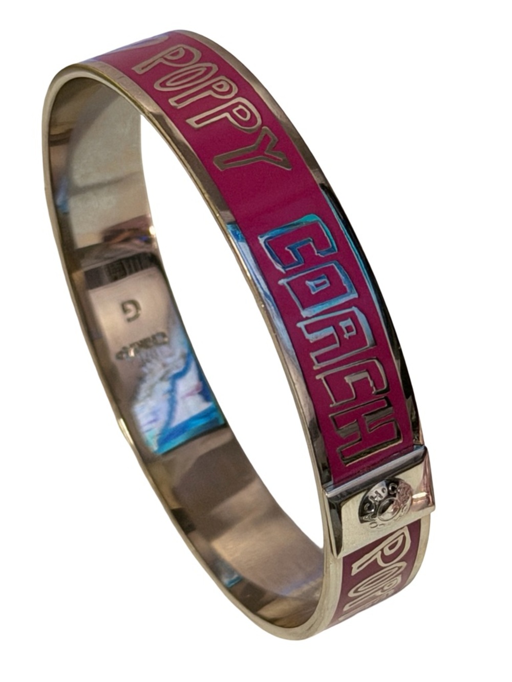 Coach Pink Enamel Logo Bangle with Crystal Accenty - EUC - Picture 2 of 3